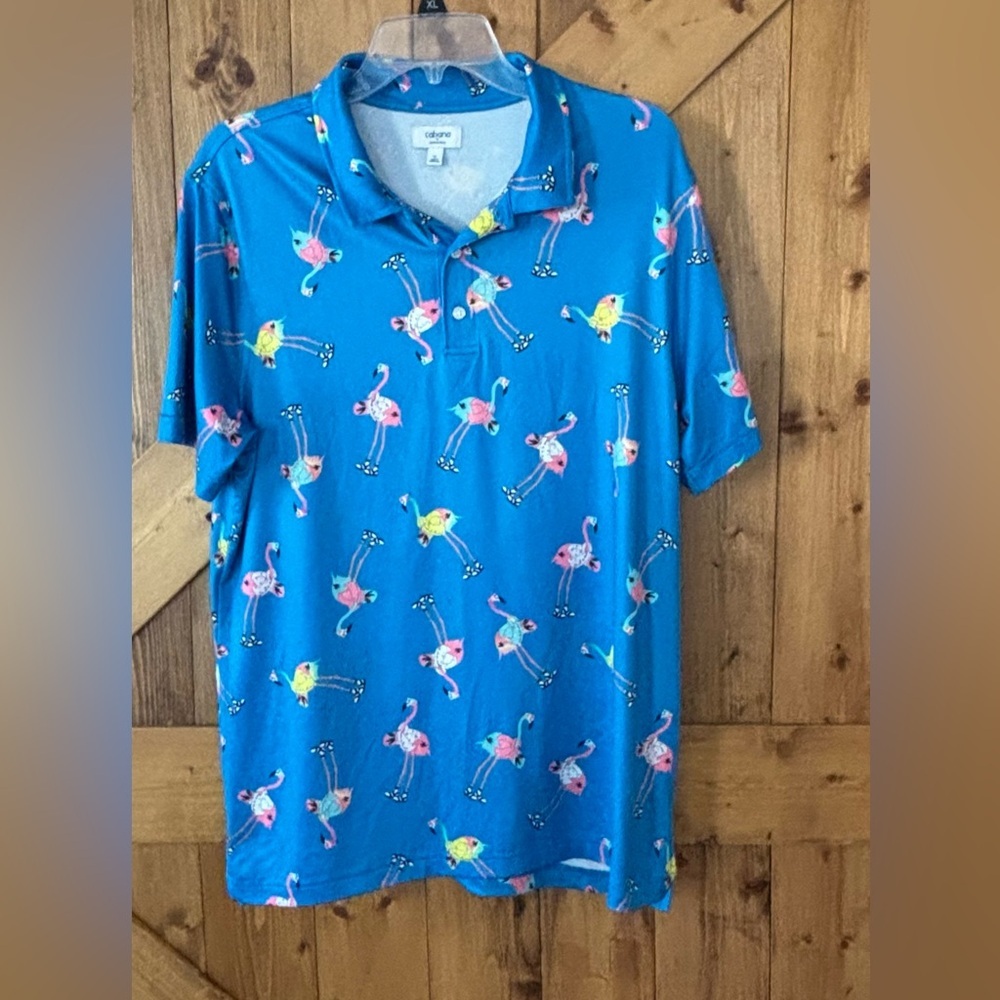 Men's Cabana by Crown and Ivy Pink Flamingo Polo Shirt | Size Medium
